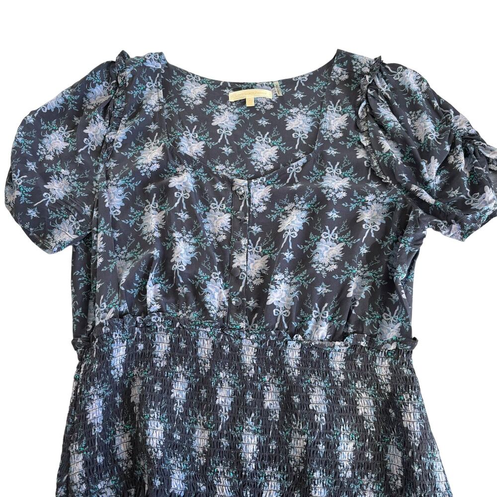 LoveShackFancy Brickell Blue Gathered Floral Print Crepe Mini Dress Size Large - Picture 4 of 13